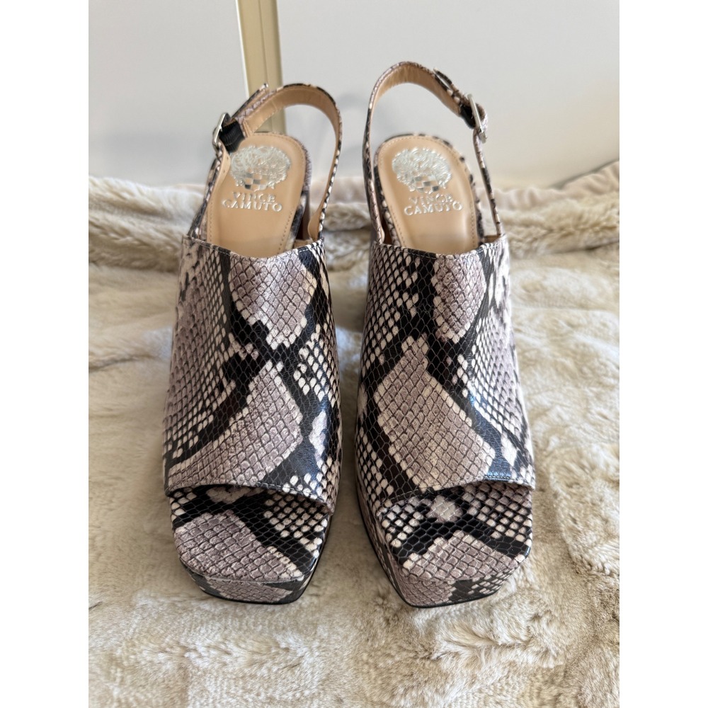 Vince Camuto Womens Snakeskin Print Platform Slingback Block Heels Brown Size 10